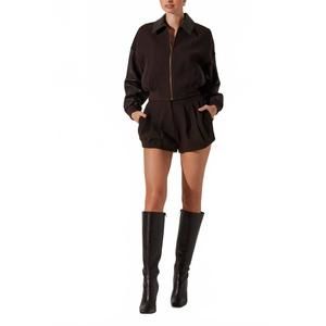 NEW ASTR sorine mixed media bomber jacket in brown